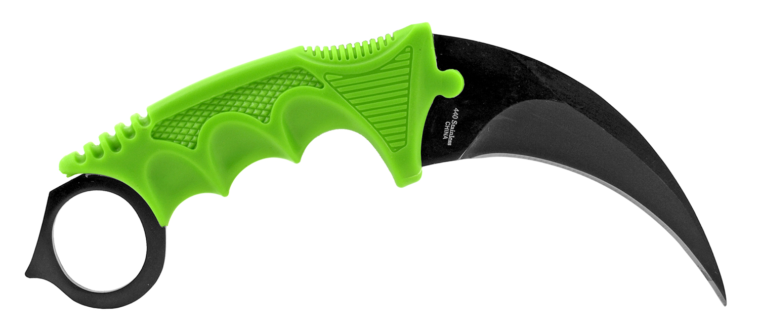 7.5" Karambit Fighting Claw Knife with Carrying Case - Zombie Green - Image 2
