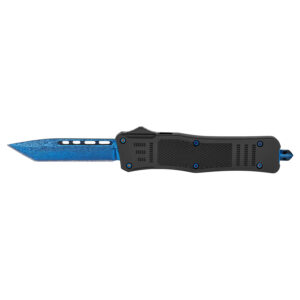 Black Tactical OTF Out the Front Pocket Knife - Blue Damascus Tanto Point Blade
