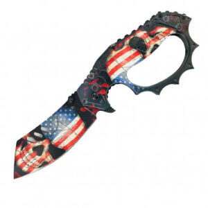 Cleaver Blade Assisted Trench Knife w/ USA Skull Design