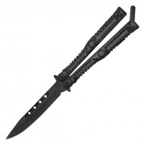 9" Black Butterfly Knife w/ Stainless Steel Handle