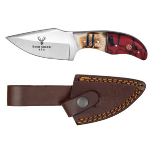 Deer Creek USA Bone & Resin Handle Drop Point Blade Hunting Knife with Leather Sheath