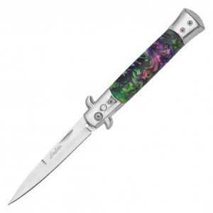 Switchblade Push Button Auto Simulated Abalone Shell Stiletto w/ Safety Lock